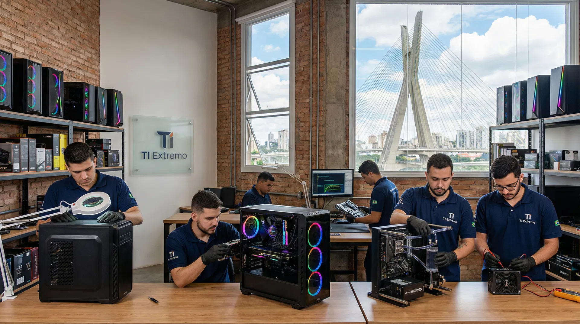 Assistência Técnica Especializada TI Extremo - 5 Técnicos Trabalhando com PCs Gamers